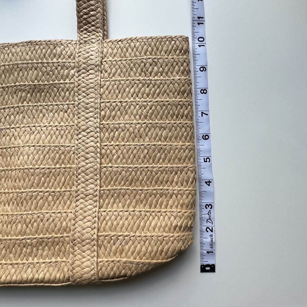 Straw Tote Bag Large Beige Woven Purse Floral Scarf Coastal Beach Cottagecore - Picture 5 of 6